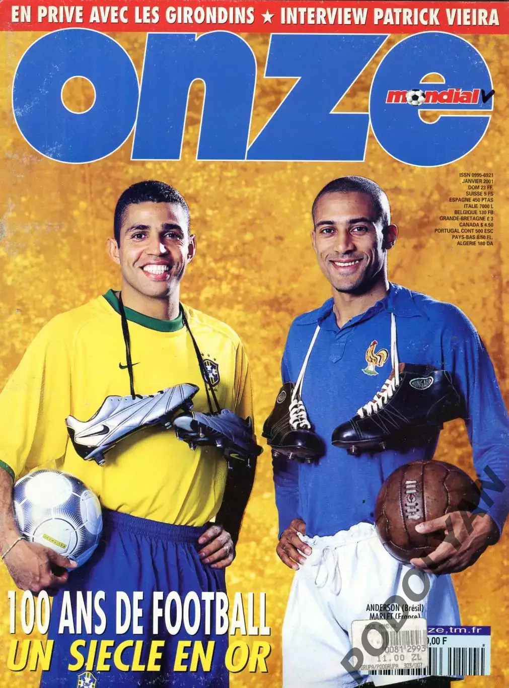 Футбол. Журнал ONZE Mondial (Франция). Январь 2001 г. Тотти, Неста, Виейра.