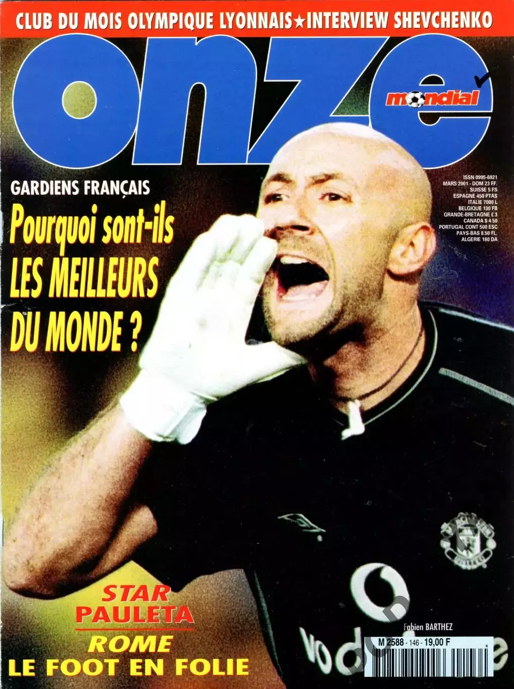 Футбол. Журнал ONZE Mondial (Франция). Март 2001 г. Андрей Шевченко.