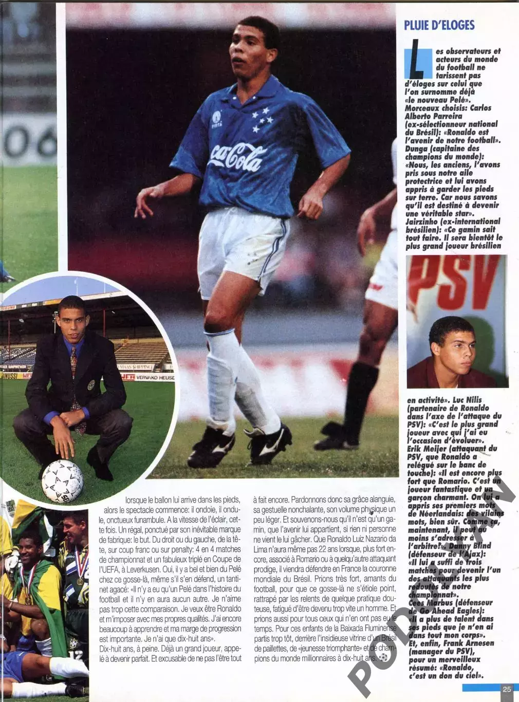 Футбол. Журнал ONZE Mondial (Франция). Октябрь 1994 г.Роналдо, Хаджи, Велес. 1