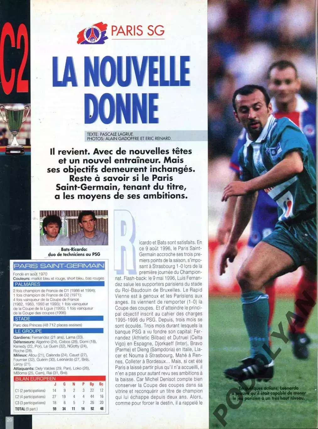 Футбол. Журнал ONZE Mondial (Франция). Сентябрь 1996 г. Папен, ПСЖ. 1
