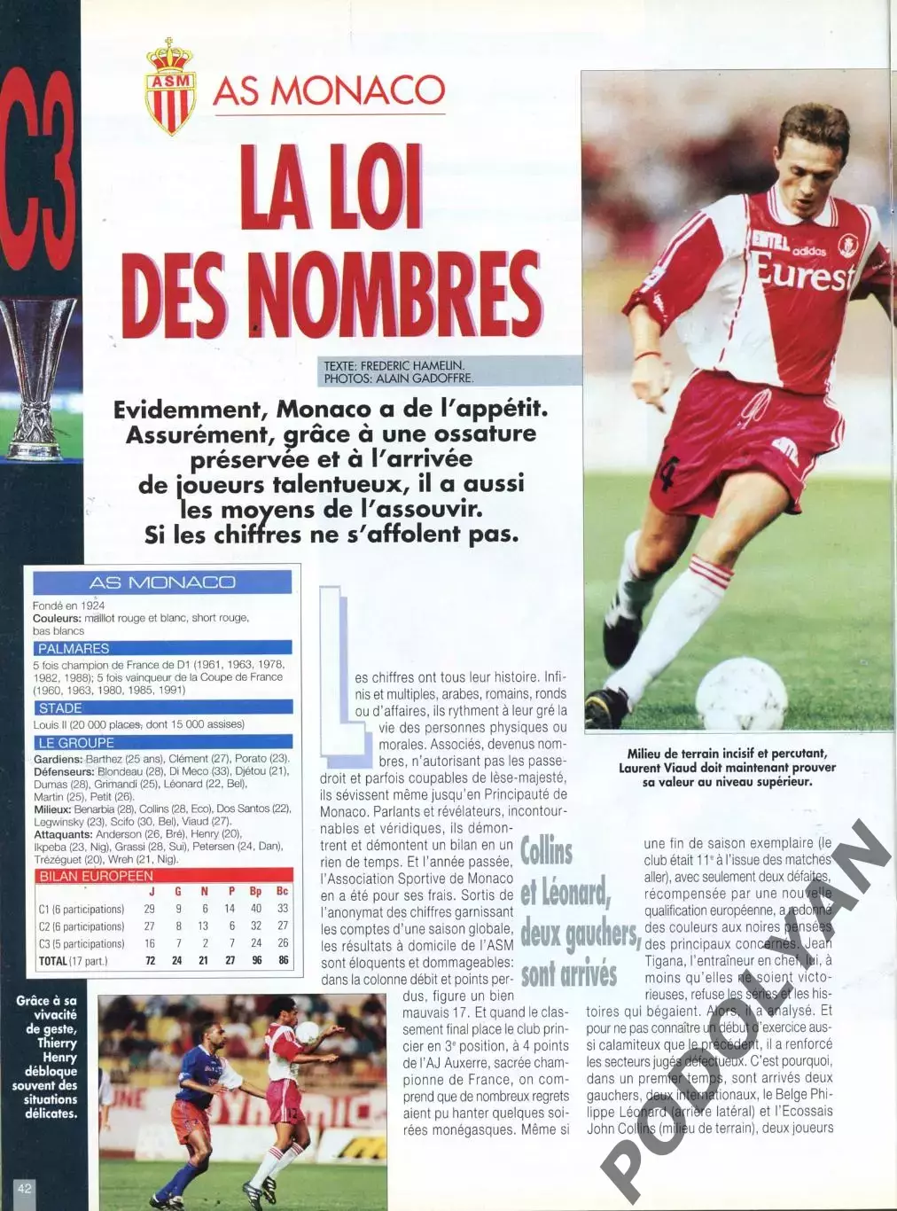 Футбол. Журнал ONZE Mondial (Франция). Сентябрь 1996 г. Папен, ПСЖ. 2