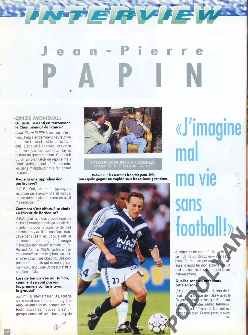Футбол. Журнал ONZE Mondial (Франция). Сентябрь 1996 г. Папен, ПСЖ. 5