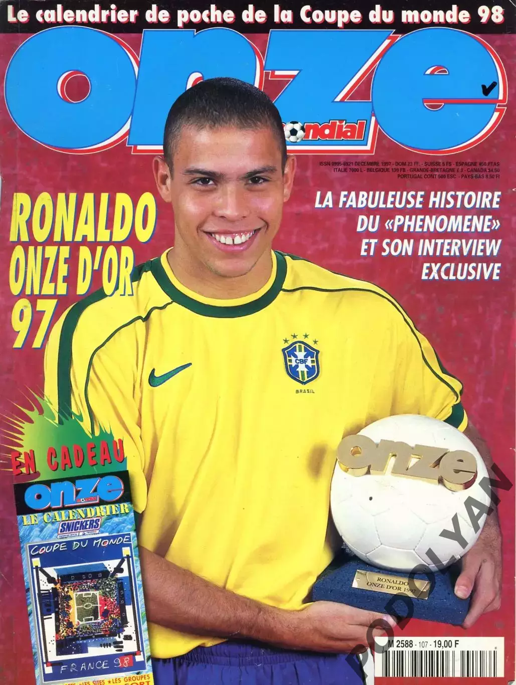 Футбол. Журнал ONZE Mondial (Франция). Декабрь 1997 г. Роналдо, Италия, Чили.