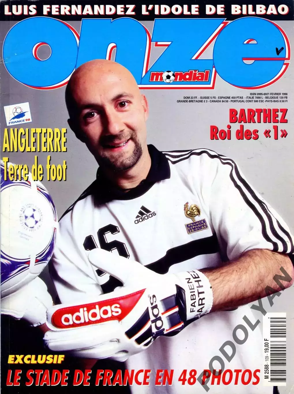 Футбол. Журнал ONZE Mondial (Франция). Февраль 1998 г. Англия, Салас.