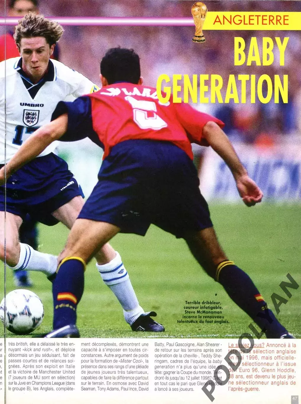 Футбол. Журнал ONZE Mondial (Франция). Февраль 1998 г. Англия, Салас. 1