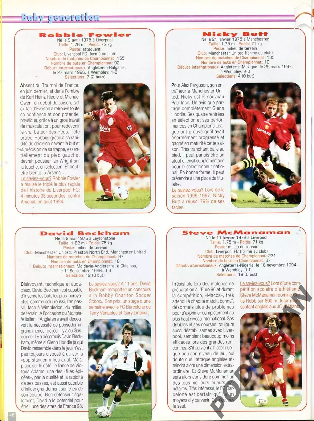 Футбол. Журнал ONZE Mondial (Франция). Февраль 1998 г. Англия, Салас. 2