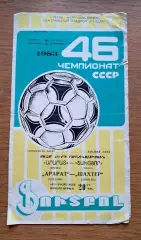 Футбол. Программа. Чемпионат СССР. Арарат Ереван - Шахтер Донецк. 2.08.1983