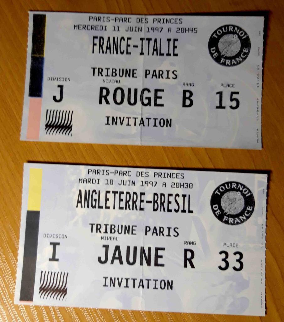 Футбол. Билет. Англия - Бразилия. 1997 (Tournoi de France)