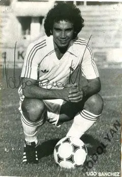Футбол. Фото (репродукция). Уго Санчес (Реал Мадрид). Автограф