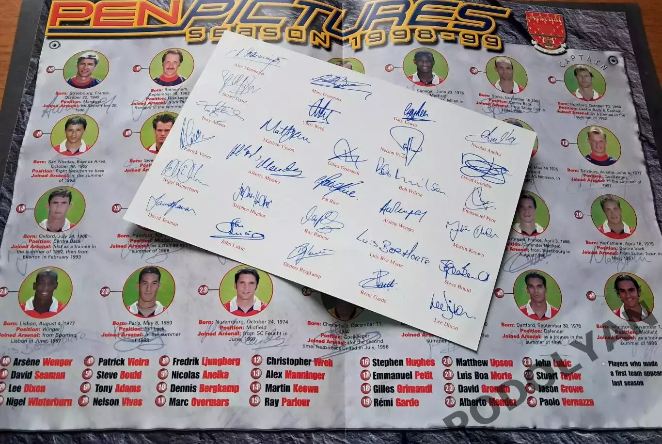 Футбол. Арсенал Лондон. Сезон-1998/99. Набор для прессы. Автографы!!! 1