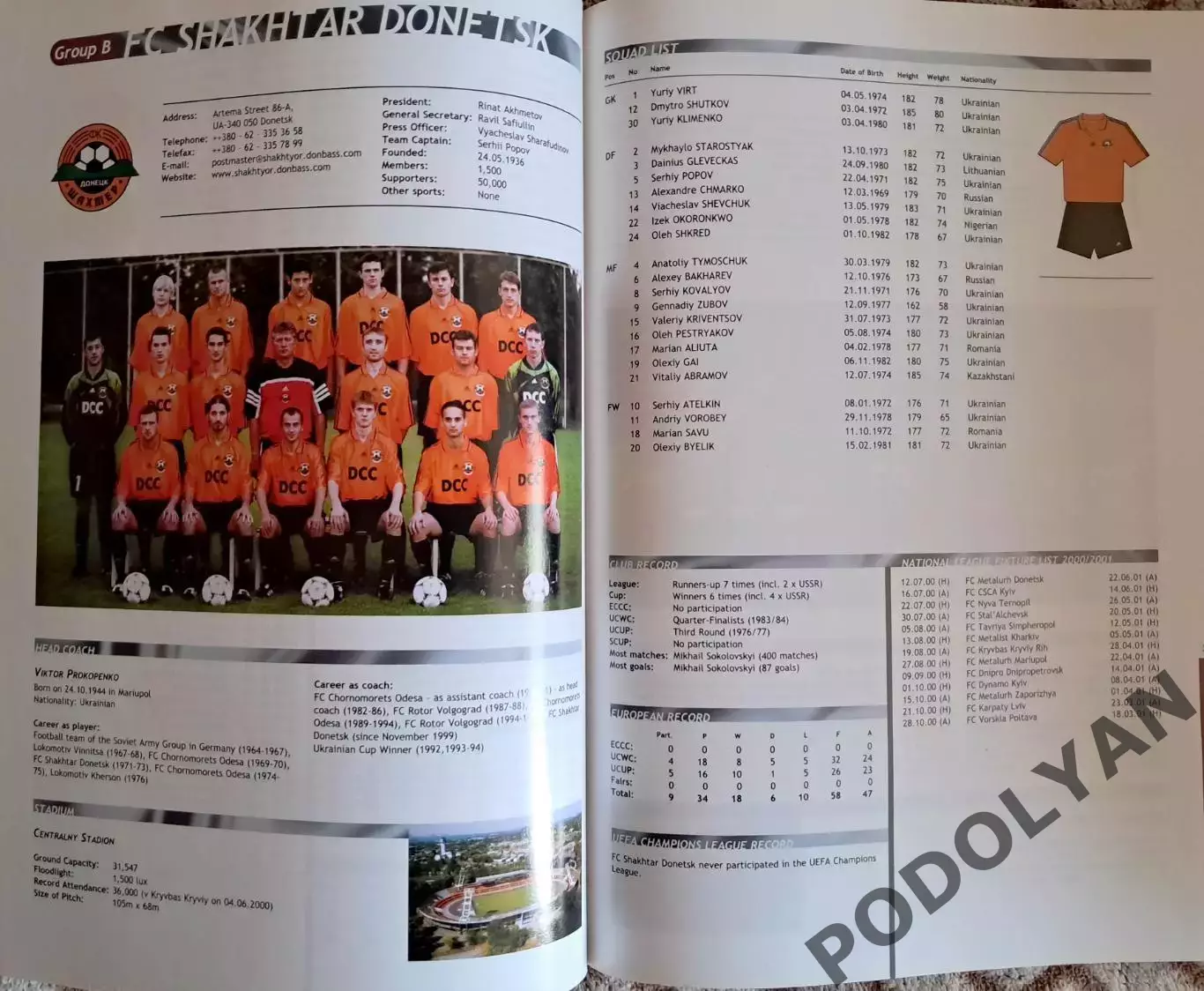 Футбол. Официальный буклет УЕФА для ЛЧ на сезон-2000/01 (1-й этап). Динамо Киев 2