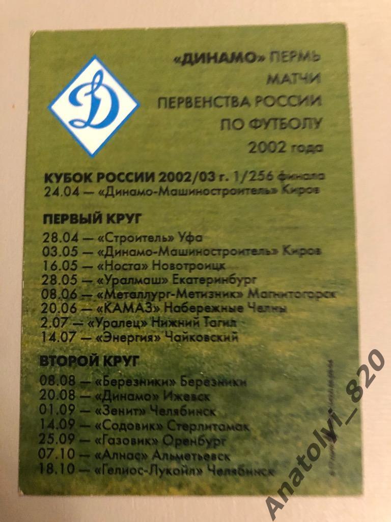 Динамо Пермь, приглашение на все матчи сезона 2002 1