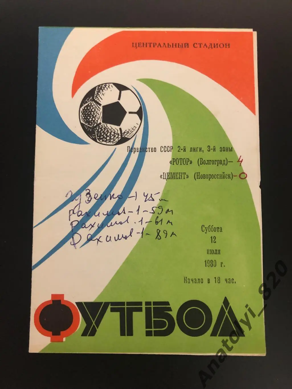 Ротор Волгоград - Цемент Новороссийск, 12.07.1980