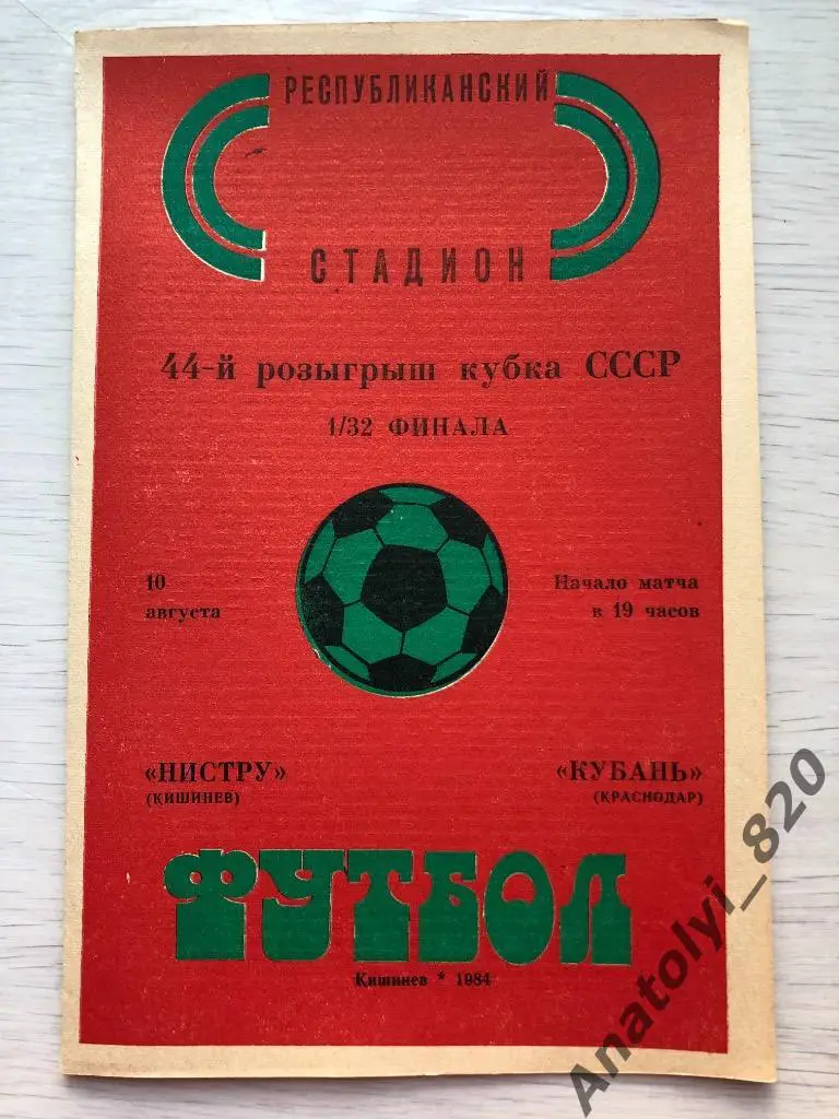 Нистру Кишинёв - Кубань Краснодар, кубок 1984 год