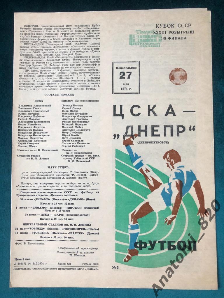 ЦСКА Москва - Днепр Днепропетровск, кубок 1974 год