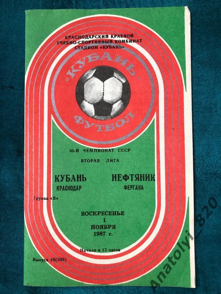 Кубань Краснодар - Нефтяник Фергана, 1987 год