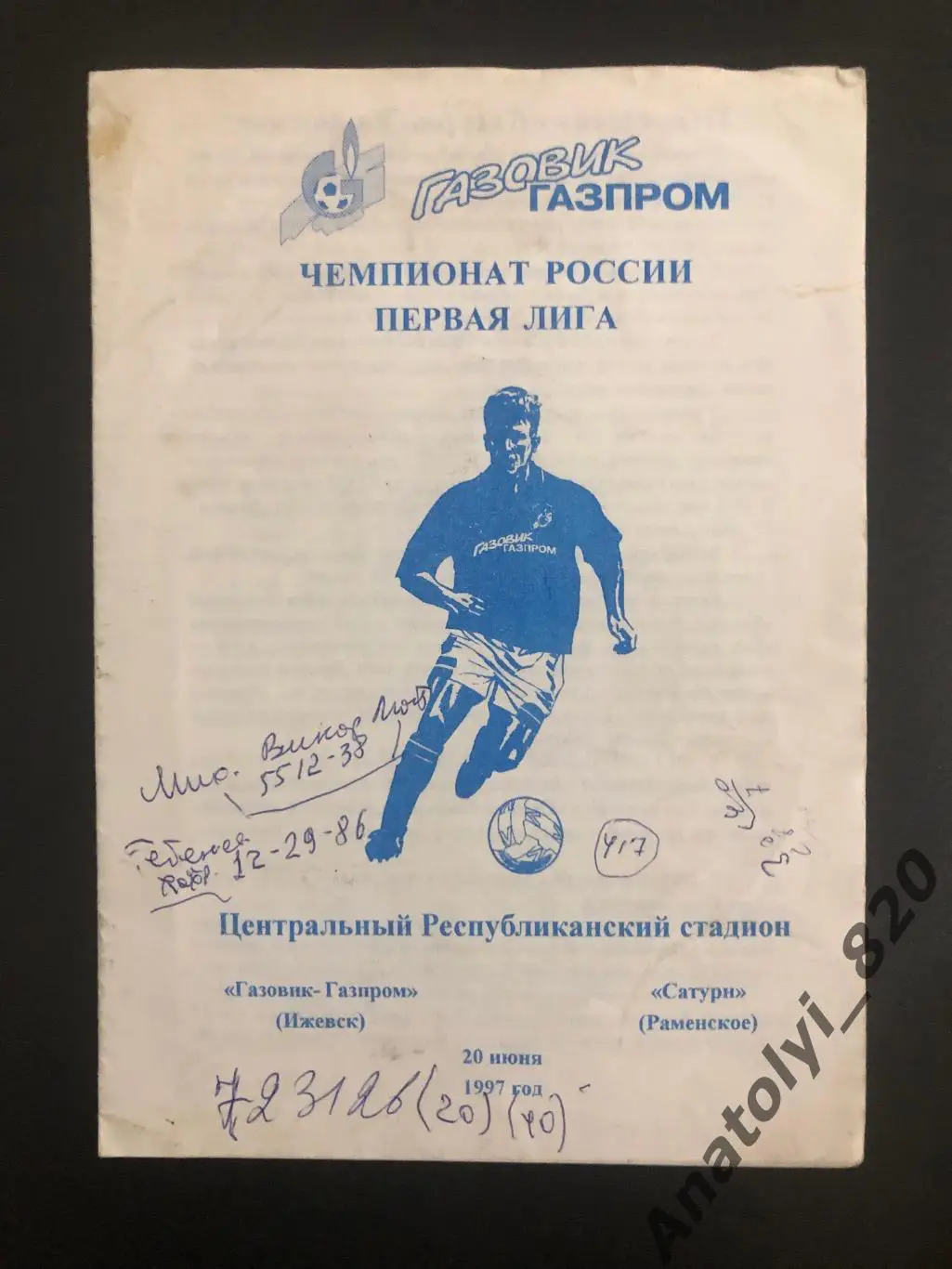 Газовик-Газпром Ижевск - Сатурн Раменское, 20.06.1997