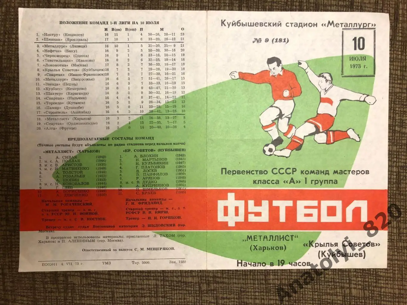 Крылья Советов Куйбышев - Металлист Харьков, 10.07.1973