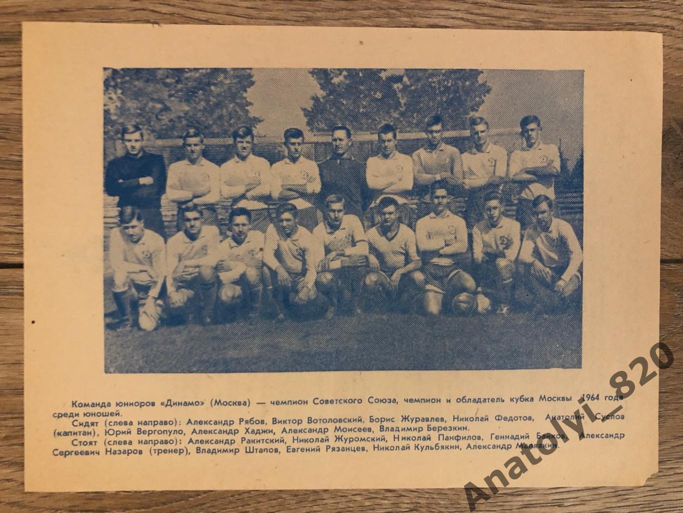 Динамо Москва 1964 год юниоры