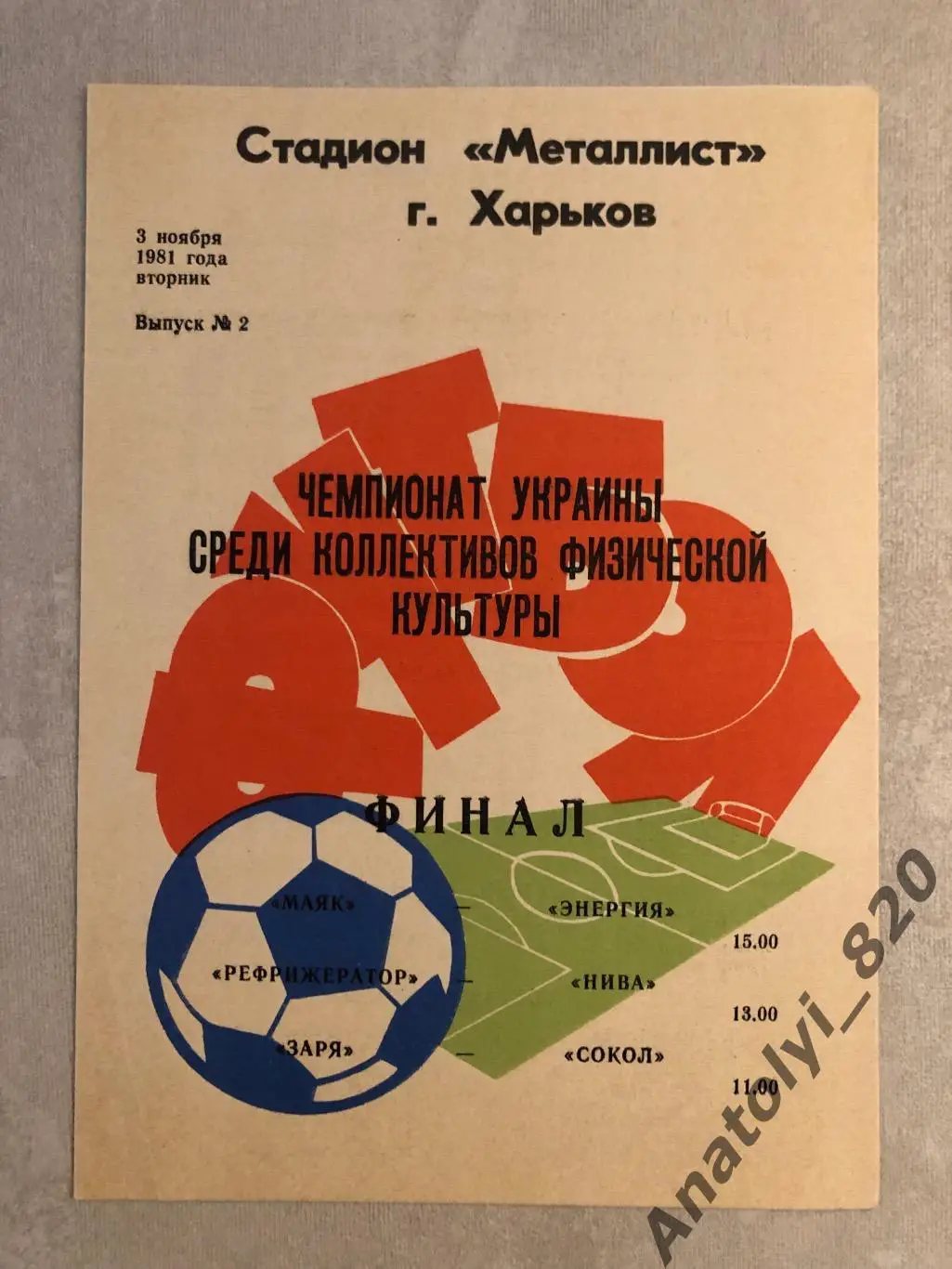 Чемпионат Украины среди коллективов физической культуры, Харьков 1981 год, финал