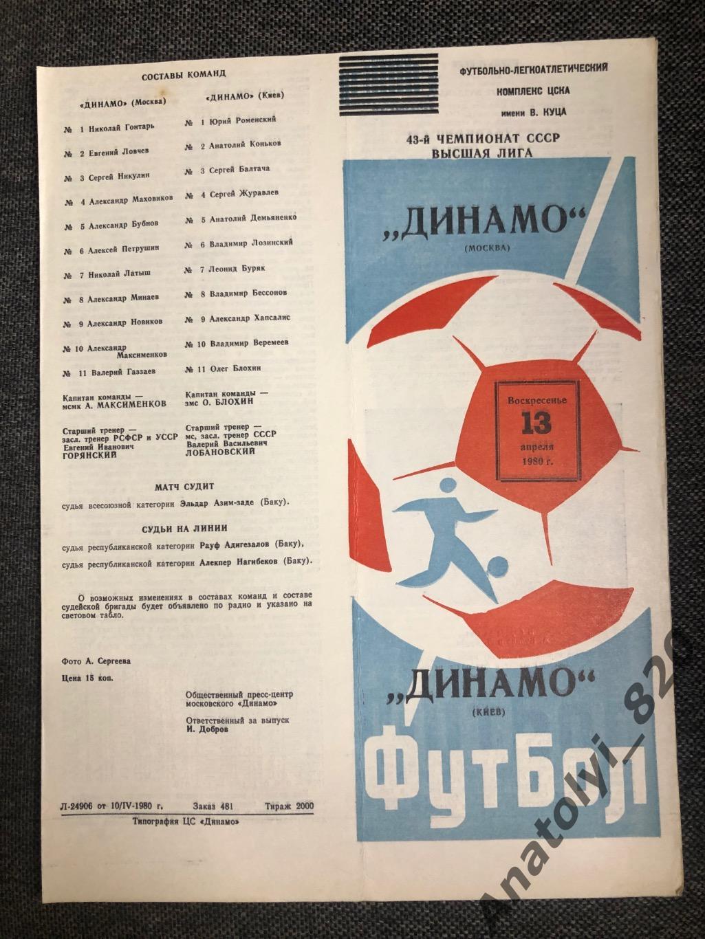 Динамо Москва - Динамо Киев 1980 год