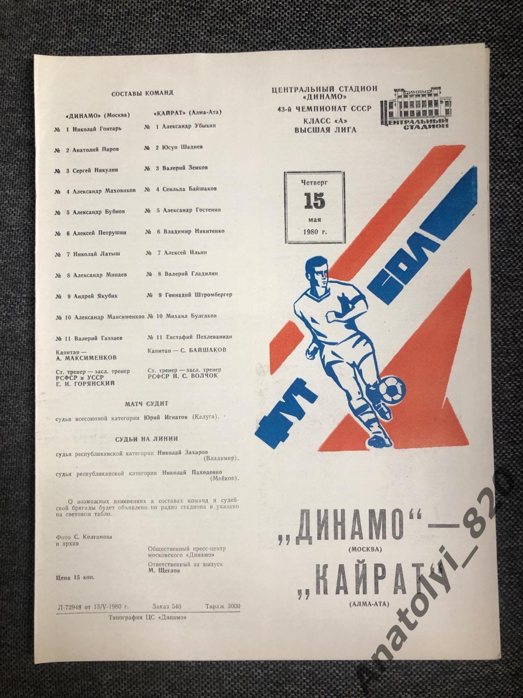 Динамо Москва - Кайрат Алма-Ата 1980 год