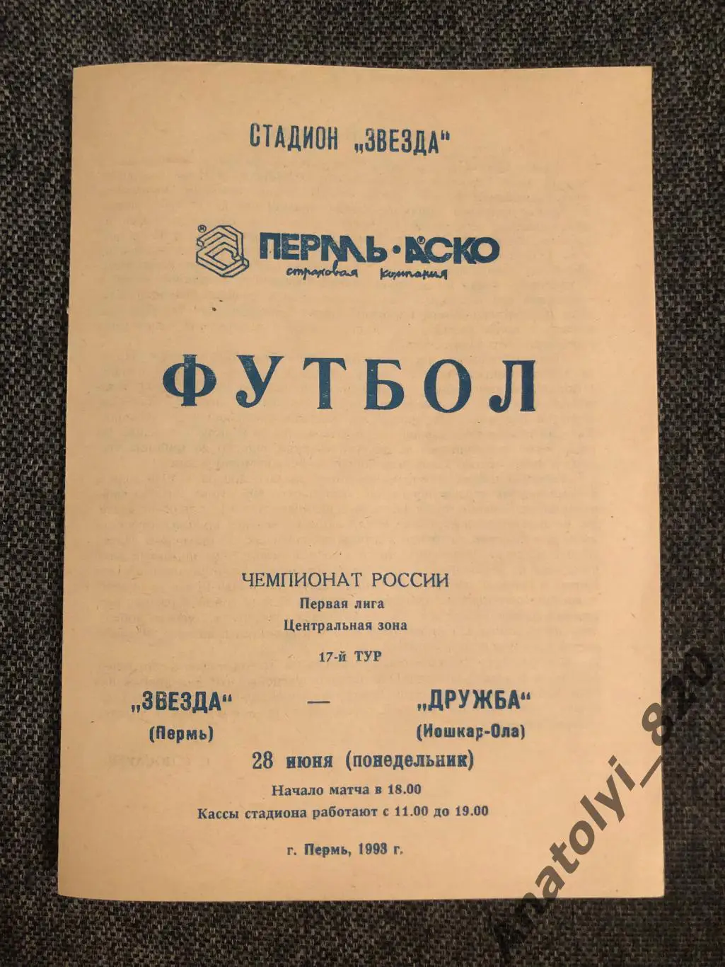 Звезда Пермь - Дружба Йошкар-Ола 1993 г.