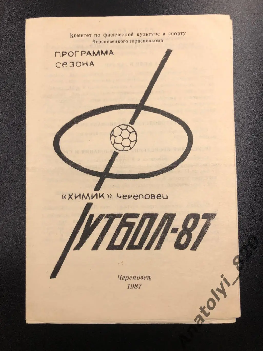 Химик Череповец программа сезона 1987 года