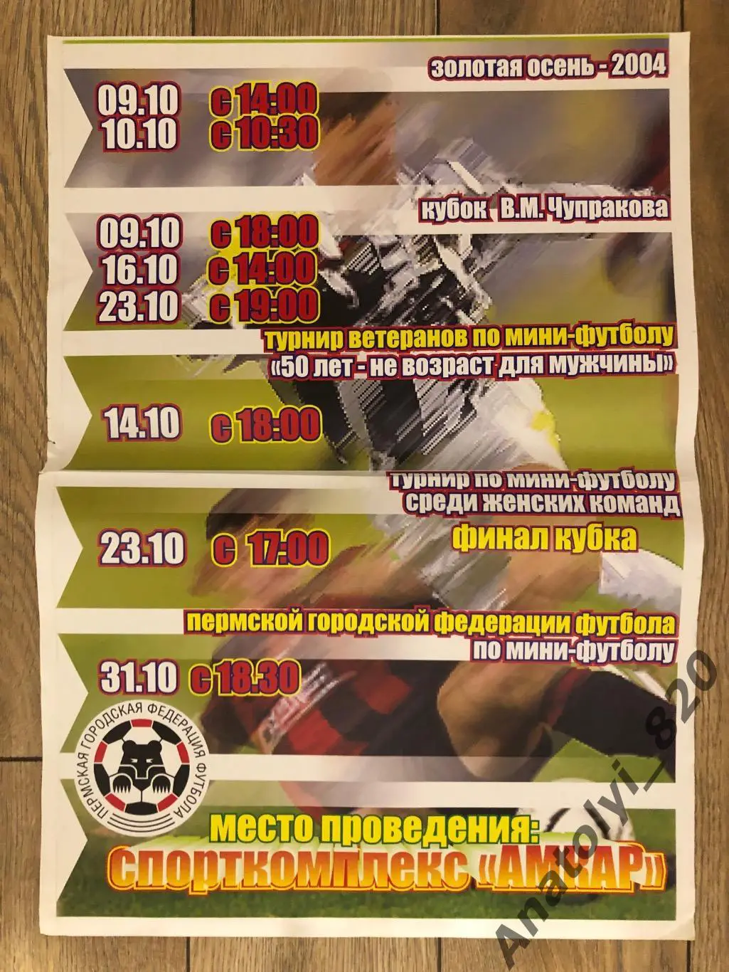 Афиша турниров золотая осень Пермь 2004 год спорткомплекс Амкар