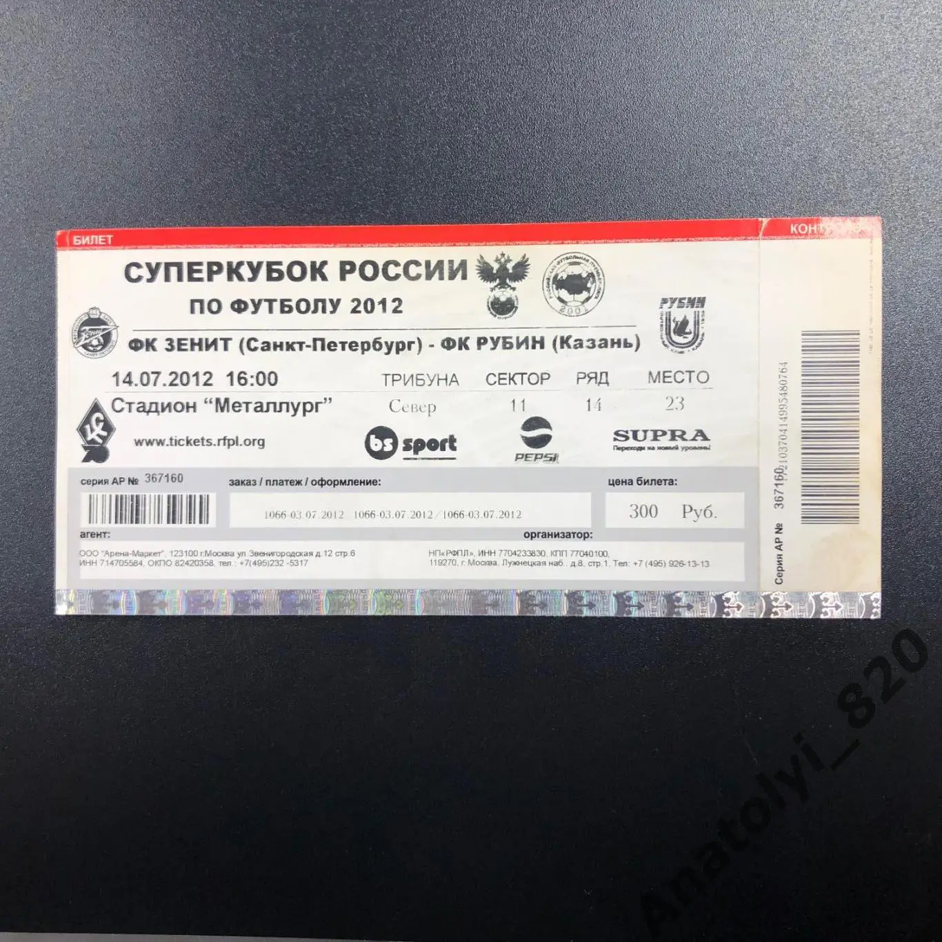 Зенит Санкт-Петербург - Рубин Казань, 14.07.2012 суперкубок России по футболу