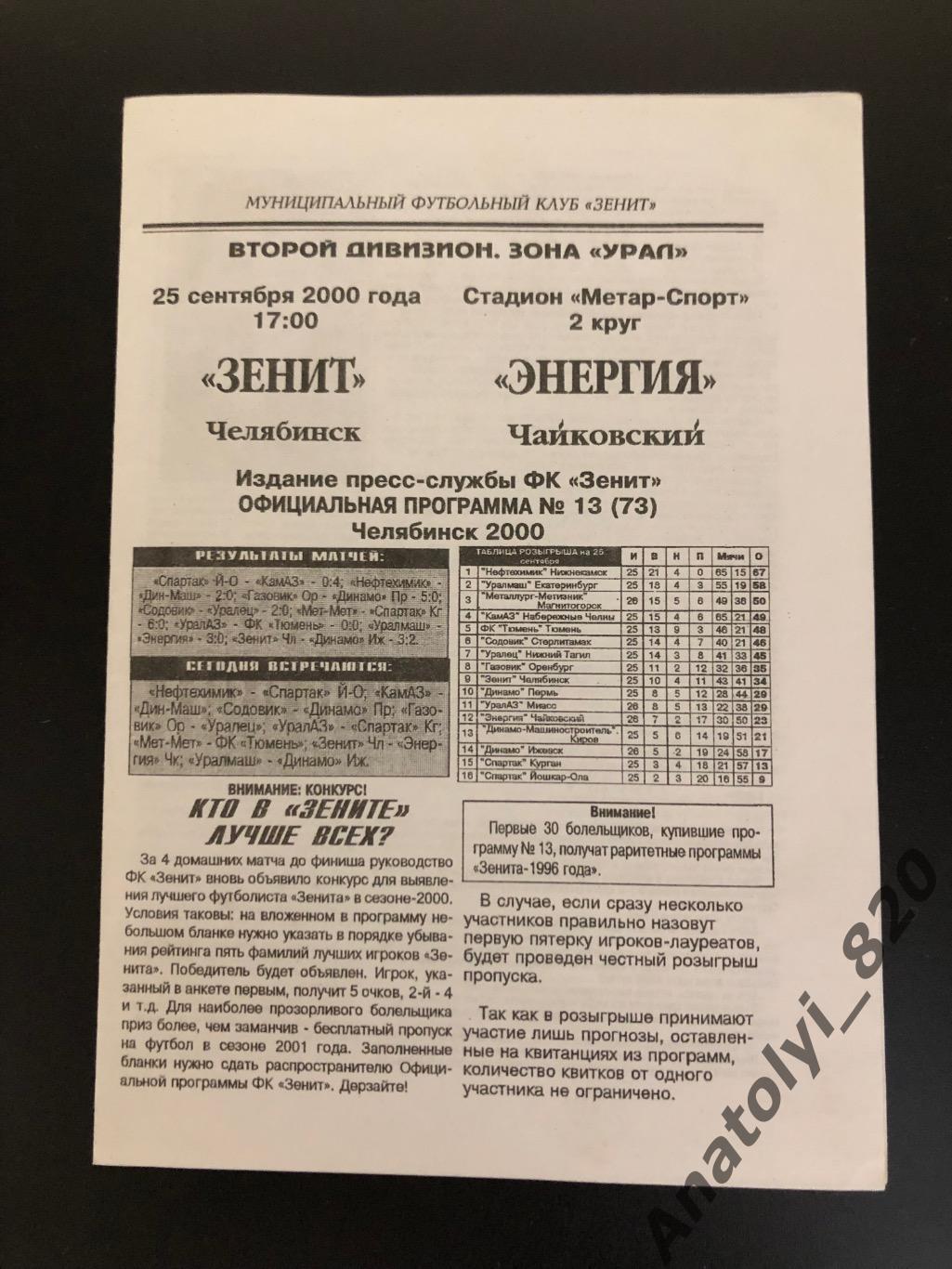 Зенит Челябинск - Энергия Чайковский, 25.09.2000