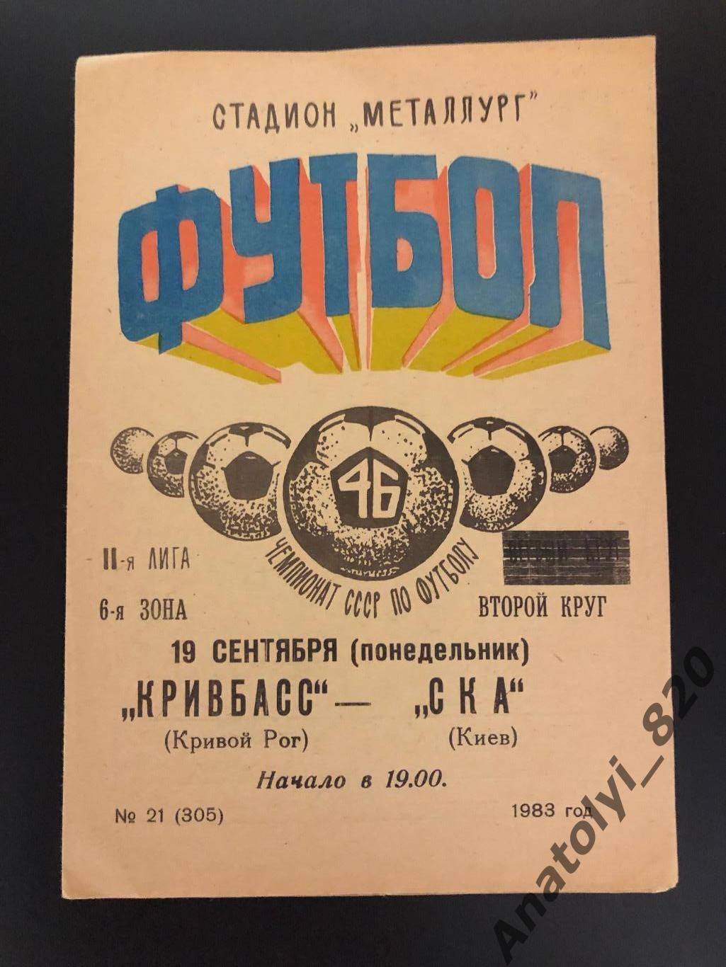 Кривбасс Кривой Рог - СКА Киев, 19.09.1983