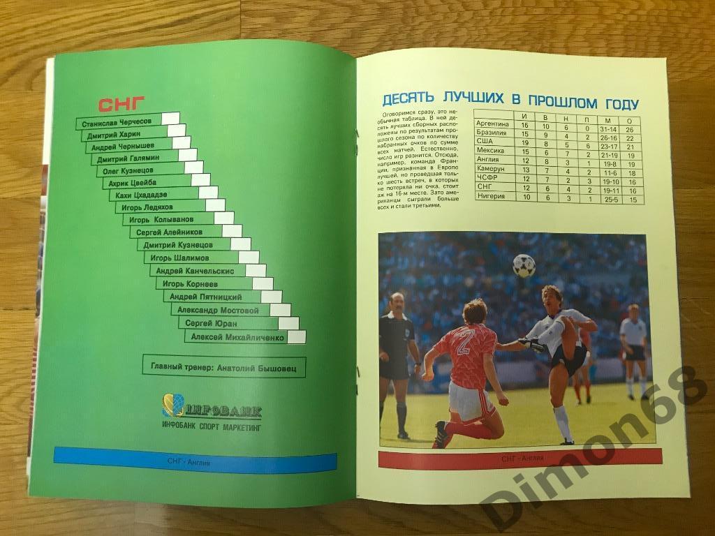 не целый без центрального постера программа тов матч СНГ-Англия 29апреля 1992г 6
