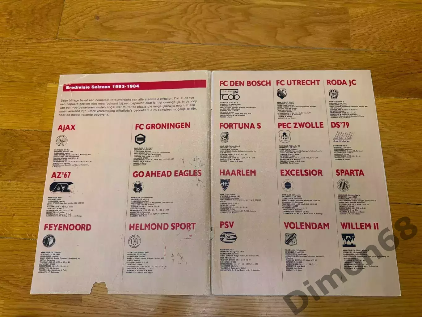 Voetbal чемпионат Голландии сезон 1983/84г 18 команд а4 1