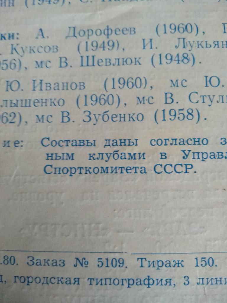 РАРИТЕТ!Заря Ворошиловград - Нистру Кишинев 1980.Тираж 150, на мелованной бумаге 1