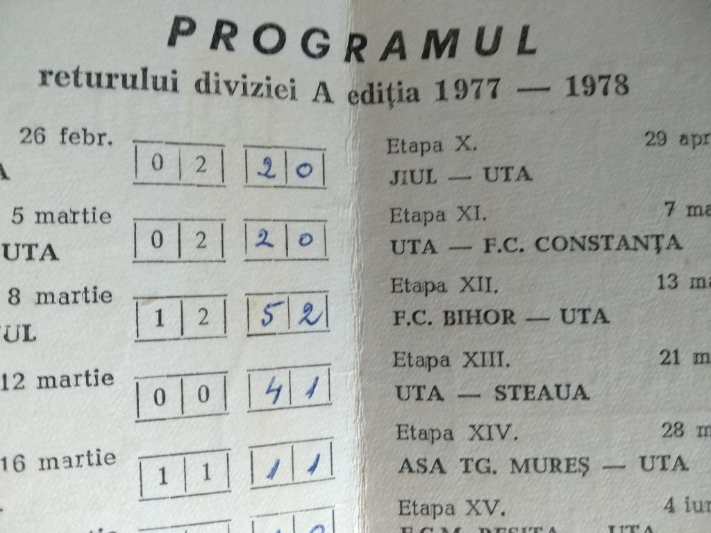 Буклет: Спортивный клуб. УТА Арад Румыния 1977/1978 1