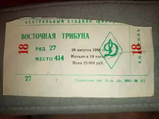 Билет футбол Россия- Бразилия 28.08.1996