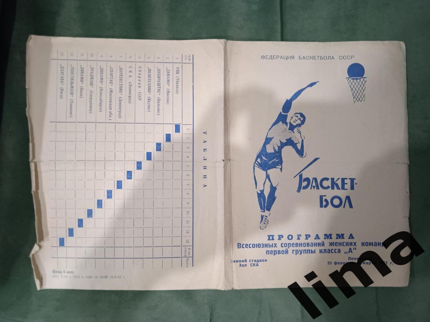 Баскетбол турнир-женщины-Спартак Мос.обл.,СССР,Динамо,1967 год
