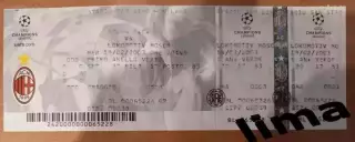 Билет футбол ФК Милан Милан- Локомотив Москва 19.02.2003