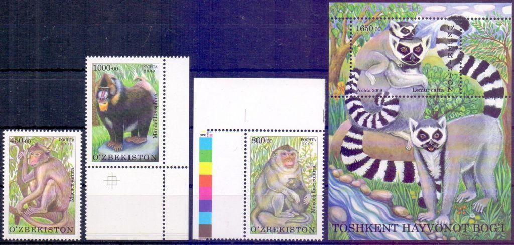 Узбекистан 2009, Обезьяны Ташкентский зоопарк MNH .