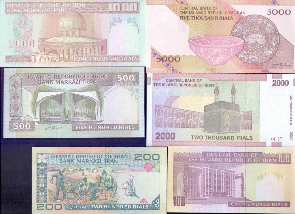 Иран набор 6 банкнот - 100, 200, 500, 1000, 2000, 5000 риалов. UNC. 1