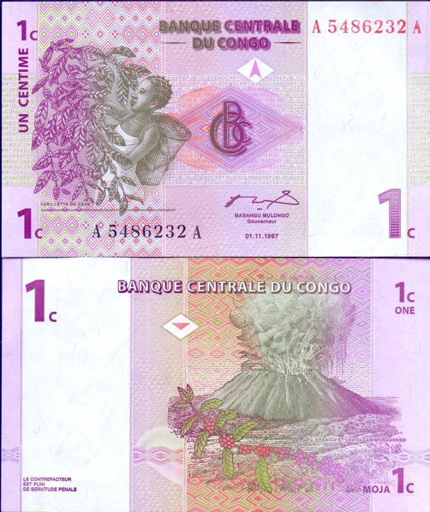Конго 1 цент 1997 UNC.