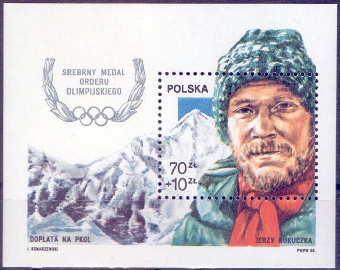 Польша 1988, Выдающийся польский альпинист - Ежи Кукучка. Блок. MNH.