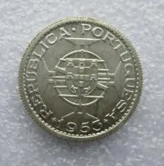 Кабо-Верде 10 эскудо 1953. Серебро. UNC. Штемпельный блеск.