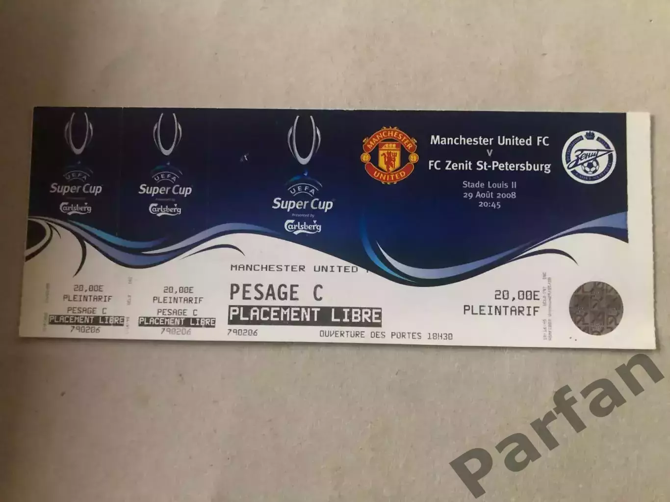 Билет Манчестер Юнайтед - Зенит 2008 Manchester United v Zenit