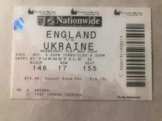 Квиток Англія - Україна 2000