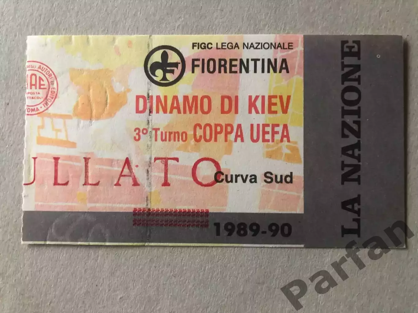 Квиток Фіорентина - Динамо Київ 1989