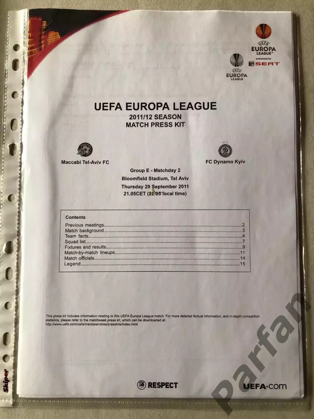 Press kit Маккабі - Динамо Київ 2011