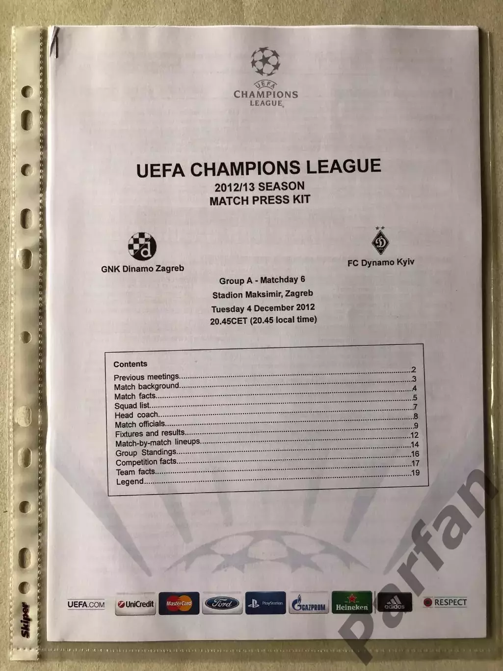 Press kit Динамо Загреб - Динамо Київ 2012