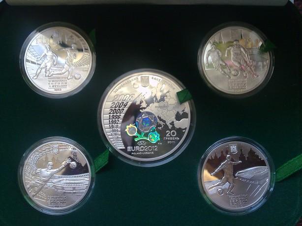 Набор 5 монет 10 грн 20 грн Серебро Чемпионат Европы по футболу ЕВРО 2012 1